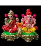 Pair of Goddess Lakshmi and Lord Ganesh Murti, Terracotta Clay Idol