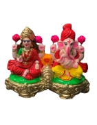 Pair of Goddess Lakshmi and Lord Ganesh Murti, Terracotta Clay Idol