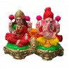 Pair of Goddess Lakshmi and Lord Ganesh Murti (Seated Together) for Diwali Pooja, Colourful Terracotta Clay Idol, 5 inches