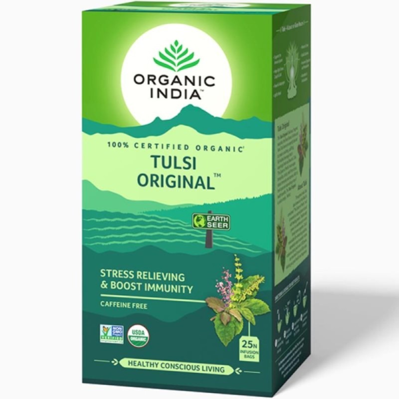Organic India Tulsi Original Tea, 25N Infusion Bags- Stress Relieving