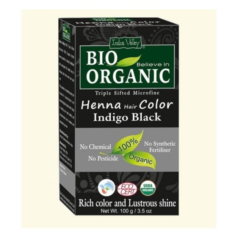 Indus Valley Bio Organic Indigo Black Henna Hair Color, Rich Rich