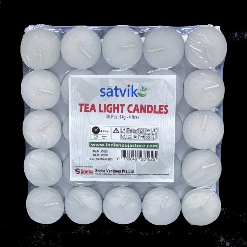 Satvik Tea Light Wax Candles (, 1 1/2", Unscented), 4Hrs Burning
