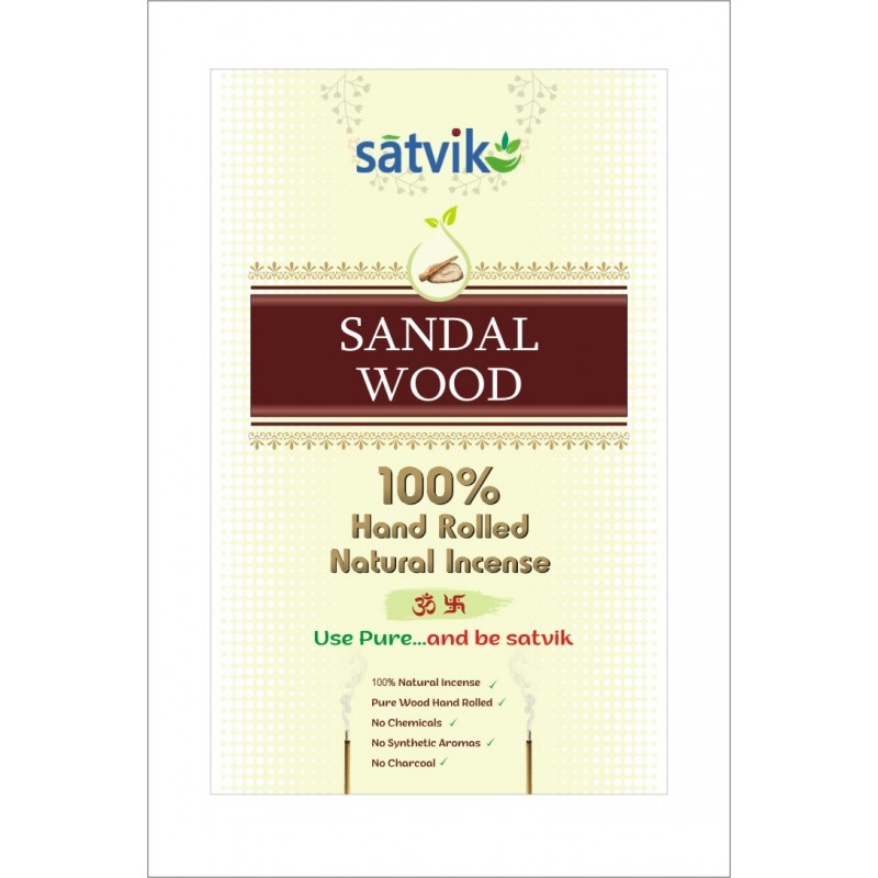 Satvik Sandalwood (Chandan) Incense Sticks (Agarbatti for prayer). 100% Hand rolled Natural IncensPure Wood,e, Made from  No Cha