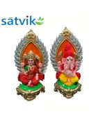Pair of Goddess Lakshmi and Lord Ganesh Murti for Diwali Pooja (Pagadi Design), Terracotta Clay Idol, 6.5 inches