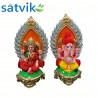 Pair of Goddess Lakshmi and Lord Ganesh Murti for Diwali Pooja (Pagadi Design), Terracotta Clay Idol, 6.5 inches