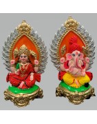Pair of Goddess Lakshmi and Lord Ganesh Murti for Diwali Pooja (Pagadi Design), Terracotta Clay Idol, 6.5 inches