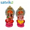 Pair of Goddess Lakshmi and Lord Ganesh Murti for Diwali Pooja (Kamal Aasan Design), Terracotta Clay Idol, 6.5 inches