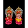 Pair of Goddess Lakshmi and Lord Ganesh Murti for Diwali Pooja (Kamal Aasan Design), Terracotta Clay Idol, 6.5 inches