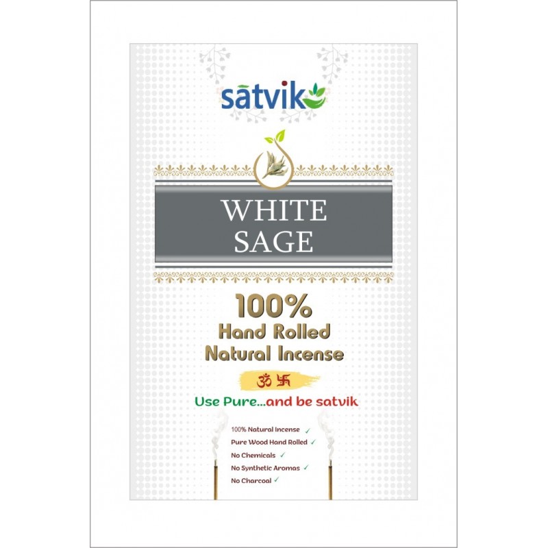 Satvik White-Sage Incense Sticks  (Agarbatti for prayer). 100% Hand rolled  white   sage  Made from  No Charcoal, No Chemicals &