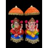 Pair of Goddess Lakshmi and Lord Ganesh Murti for Diwali Pooja (Chhatari Design), Terracotta Clay Idol , 7 inches