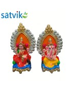Pair of Goddess Lakshmi and Lord Ganesh Murti for Diwali Pooja, Terracotta Clay Idol, 6 inches