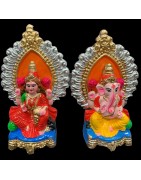 Pair of Goddess Lakshmi and Lord Ganesh Murti for Diwali Pooja, Terracotta Clay Idol, 6 inches