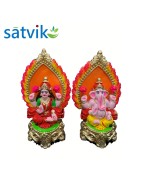 Pair of Goddess Lakshmi and Lord Ganesh Murti for Diwali Pooja, Terracotta Clay Idol, 8 inches