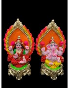 Pair of Goddess Lakshmi and Lord Ganesh Murti for Diwali Pooja, Terracotta Clay Idol, 8 inches