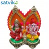 Pair of Goddess Lakshmi and Lord Ganesh Murti  (Seated Together in one Aasan) for Diwali Pooja, Terracotta Clay Idol, 6.5 inches