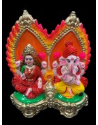 Pair of Goddess Lakshmi and Lord Ganesh Murti  (Seated Together in one Aasan) for Diwali Pooja, Terracotta Clay Idol, 6.5 inches
