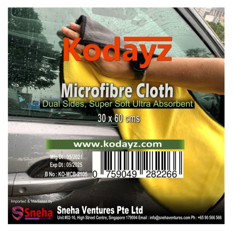 Kodayz Premium Microfiber Dual Sides Car Cleaning Cloth, 30*, 3 Piece