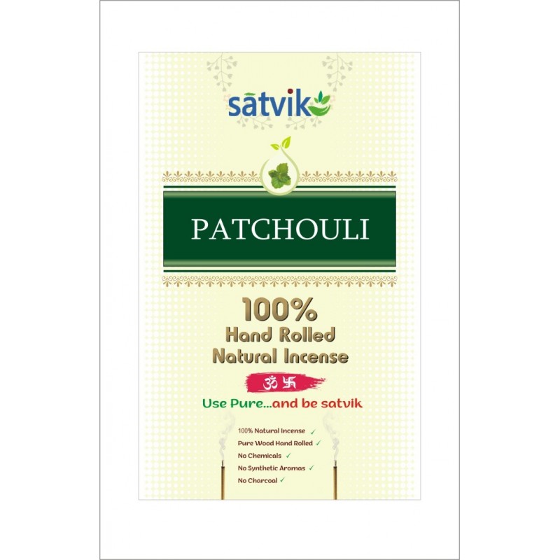 Satvik Patchouli Incense Sticks (Agarbatti for prayer). 100% Hand rolled Natural Patchouli Made from  No Charcoal, No Chemicals
