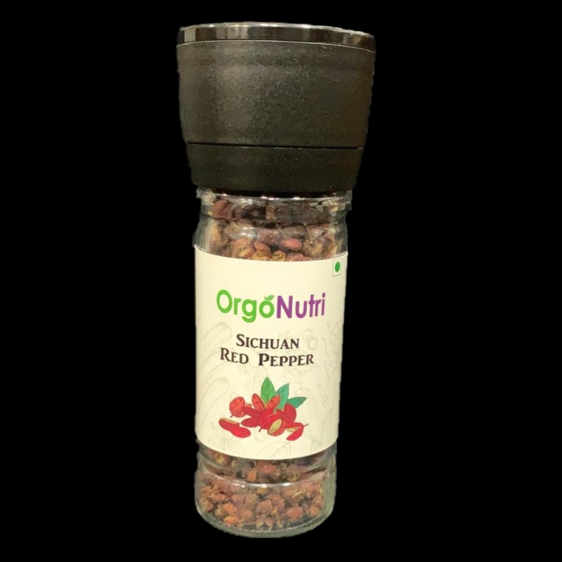 OrgoNutri Whole Sichuan Red Peppercorn (Chinese pepper) with Grinder, 25gm + 50gm Pack