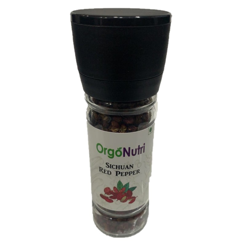 OrgoNutri Whole Sichuan Red Peppercorn with Grinder, 25gm + 50gm Pack