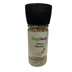 OrgoNutri Whole White Pepper (Safed Mirch) with Grinder, 60gm