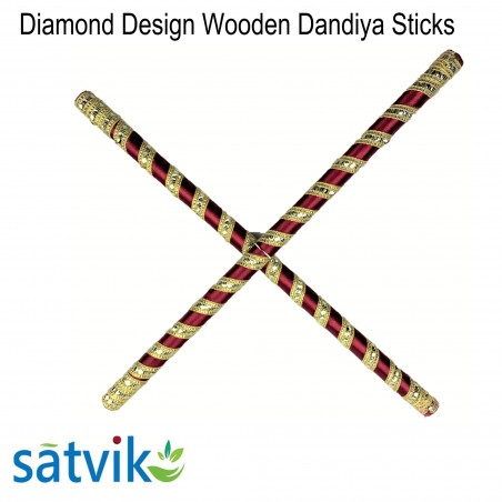 Diamond Design Wooden Dandiya Sticks, 1 Pair of Diamond Design Multi Color Wooden Dandiya Sticks for Navratri Festival