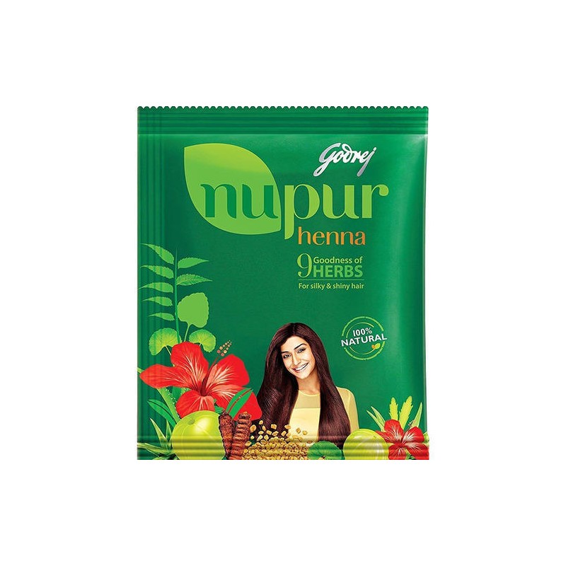 Godrej Nupur Henna, 400g, 100% Natural Henna with Goodness of 9 Herbs for Silky and Shiny Hair
