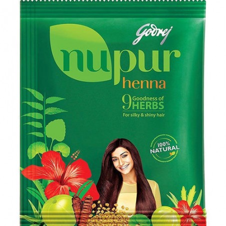 Godrej Nupur Henna, 400g, 100% Natural Henna with Goodness of 9 Herbs for Silky and Shiny Hair