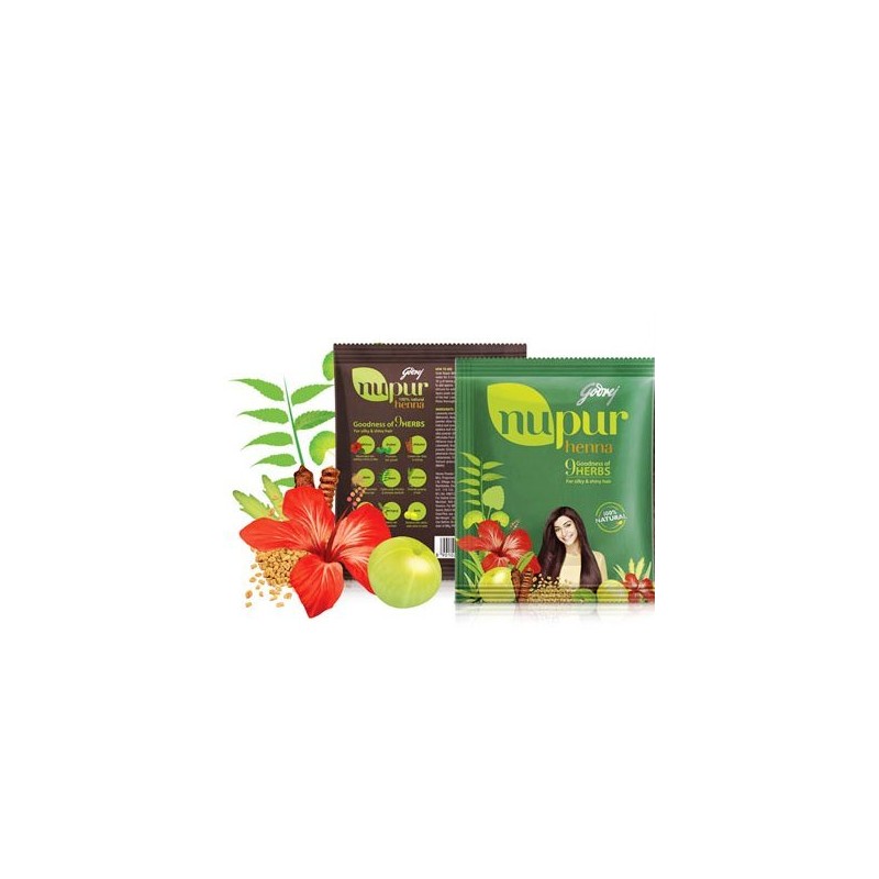 Godrej Nupur Henna, 400g, 100% Natural Henna with Goodness of 9 Herbs for  Silky and Shiny Hair