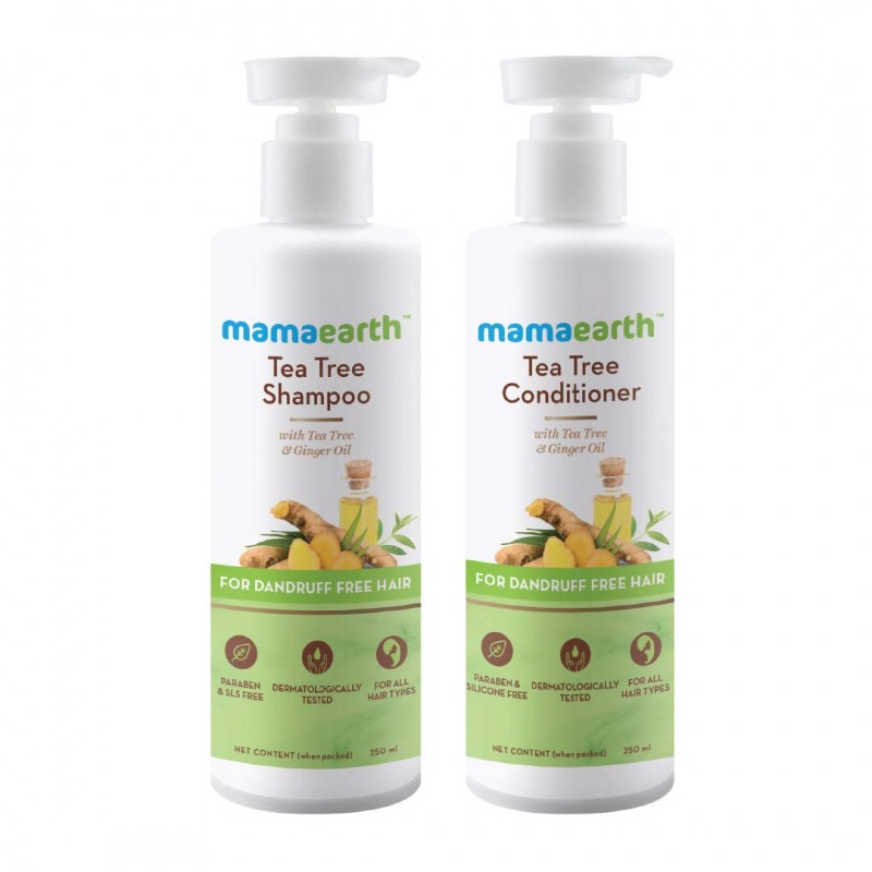 MamaEarth Combo Pack of Tea Tree Shampoo and Conditioner 250ml each with Tea Tree & Ginger Oil For Dandruff Free Hair