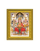 Satvik Goddess Maha Lakshmi, Ma Saraswati, Lord Ganesha & Lord Vishnu Designer Golden Photo Frame for Diwali Puja
