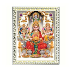 Satvik Goddess Maha Lakshmi, Ma Saraswati, Lord Ganesha & Lord Vishnu Designer White Photo Frame for Diwali Puja (17*22cms)