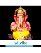 Satvik Eco Friendly Shadu Clay Ganesha Idol- 6 inches (043), Made of Clay Shadu Mati