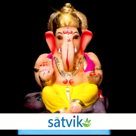 Satvik Eco Friendly Shadu Clay Ganesha Idol- 6 inches (043), Made of Clay Shadu Mati