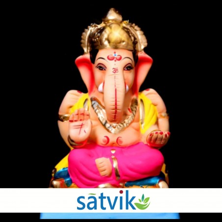 Satvik Eco Friendly Shadu Clay Ganesha Idol- 6 inches (044), Made of Clay Shadu Mati