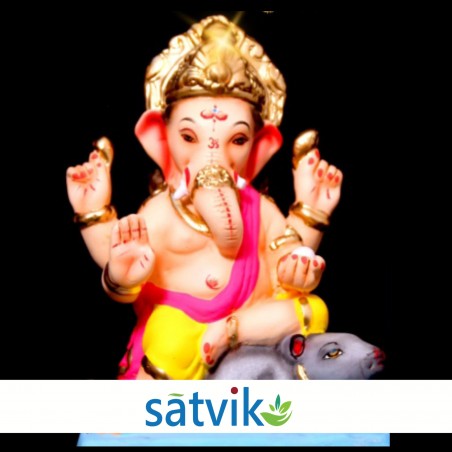 Satvik Eco Friendly Shadu Clay Ganesha Idol- 8 inches (041), Made of Clay Shadu Mati