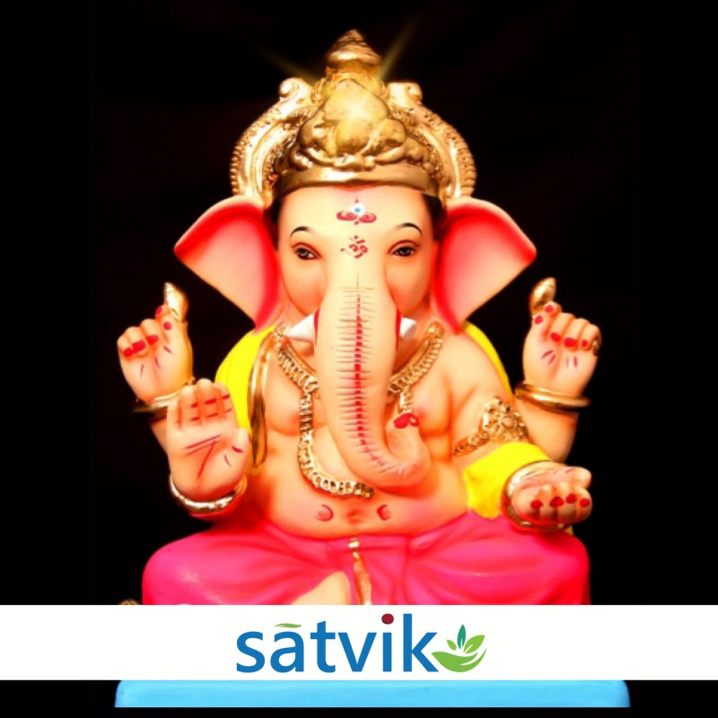 Satvik Eco Friendly Shadu Clay Ganesha Idol- 12 inches (001), Made of Clay Shadu Mati