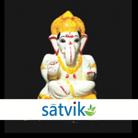 Satvik Eco Painted White Eco Friendly Clay Ganesh Idols- 6 inches (026), Made of Clay