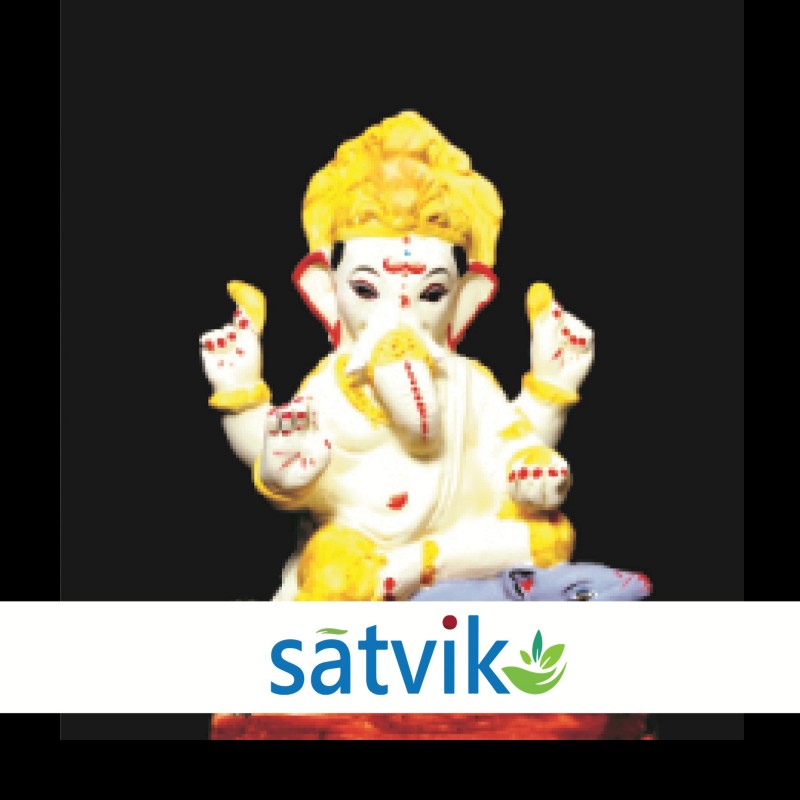 Satvik Eco Painted White Eco Friendly Clay Ganesh Idols- 8 inches (021), Made of Clay