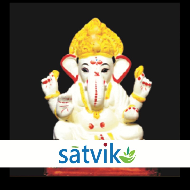 Satvik Eco Painted White Eco Friendly Clay Ganesh Idols- 8 inches (022), Made of Clay