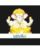 Satvik Eco Painted White Eco Friendly Clay Ganesh Idols- 10 inches (017), Made of Clay
