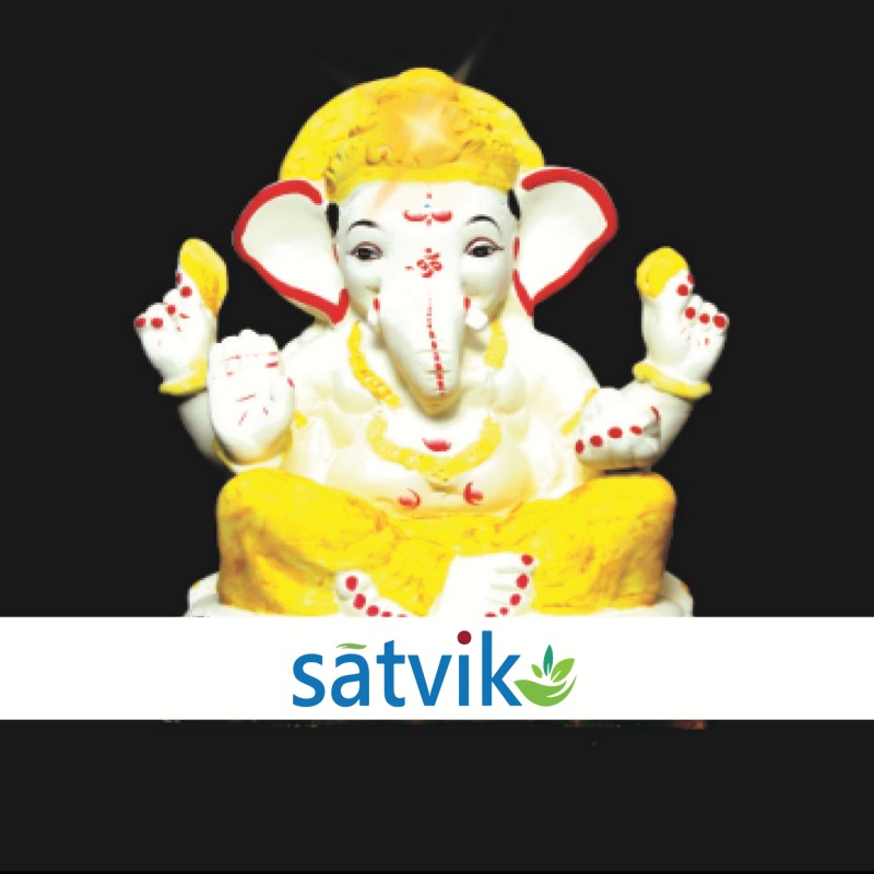 Satvik Eco Painted White Eco Friendly Clay Ganesh Idols- 10 inches (017), Made of Clay