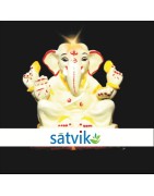 Satvik Eco Painted White Eco Friendly Clay Ganesh Idols- 10 inches (020), Made of Clay