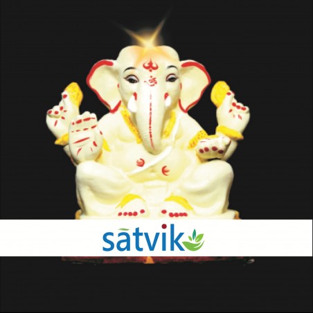 Satvik Eco Painted White Eco Friendly Clay Ganesh Idols- 10 inches (020), Made of Clay