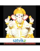 Satvik Eco Painted White Eco Friendly Clay Ganesh Idols- 12 inches (004), Made of Clay
