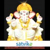 Satvik Eco Painted White Eco Friendly Clay Ganesh Idols- 12 inches (004), Made of Clay