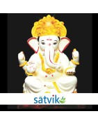 Satvik Eco Painted White Eco Friendly Clay Ganesh Idols- 18 inches (011), Made of Clay