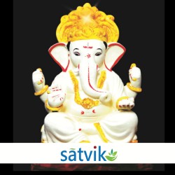 Satvik Eco Painted White Eco Friendly Clay Ganesh Idols- 18 inches (011), Made of Clay