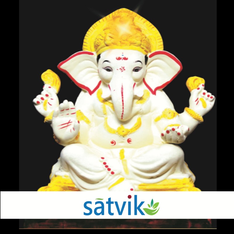 Satvik Eco Painted White Eco Friendly Clay Ganesh Idols- 18 inches (012), Made of Clay