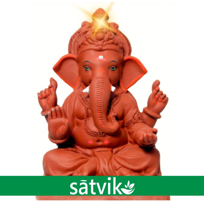 Satvik Natural Red Soil Eco Friendly Ganesh Idols- 12 Inches (005), Made Of Natural Red Soil